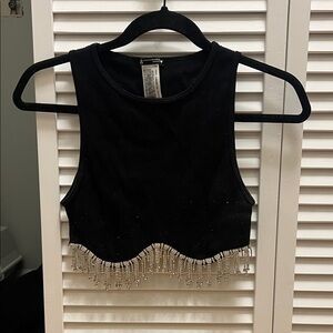 Zara Black Crop Top with Beaded Fringe